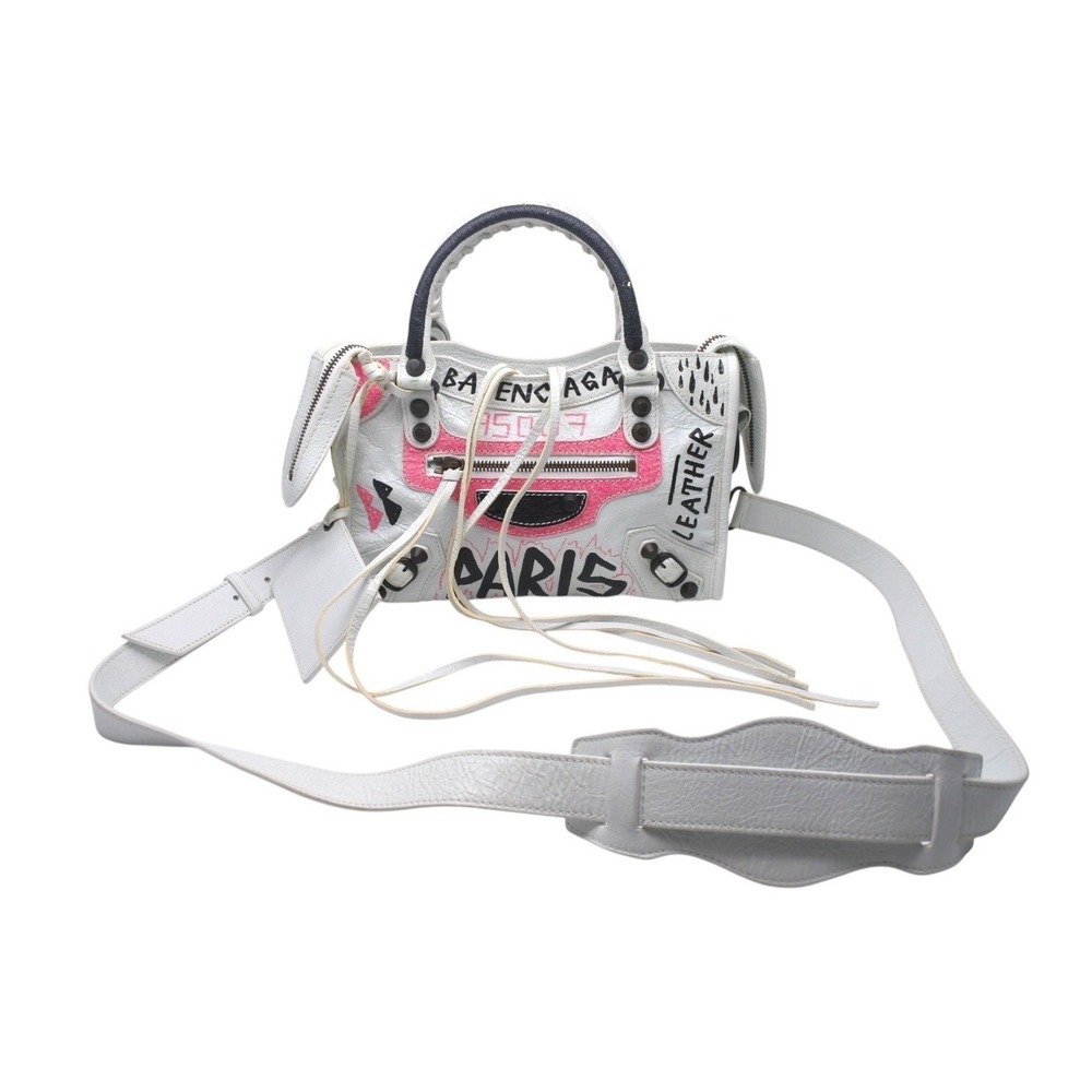 BALENCIAGA Graffiti Classic City handbag white multicolored leather